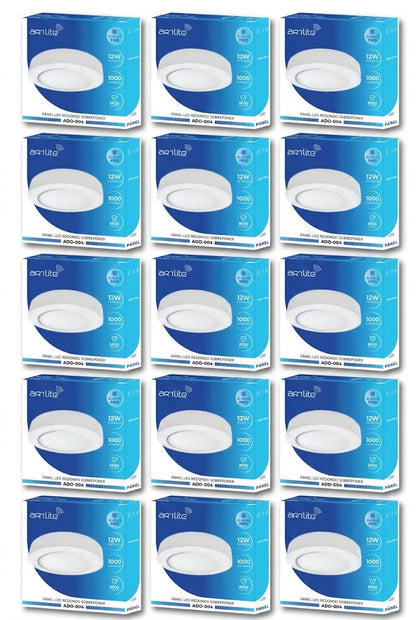 ADO-004 15 PIEZAS DE PÁNEL LED REDONDO SLIM 12W SOBREPONER BLANCO FRÍO