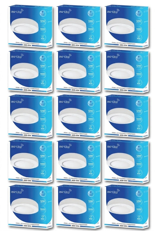ADO-004 15 PIEZAS DE PÁNEL LED REDONDO SLIM 12W SOBREPONER BLANCO FRÍO