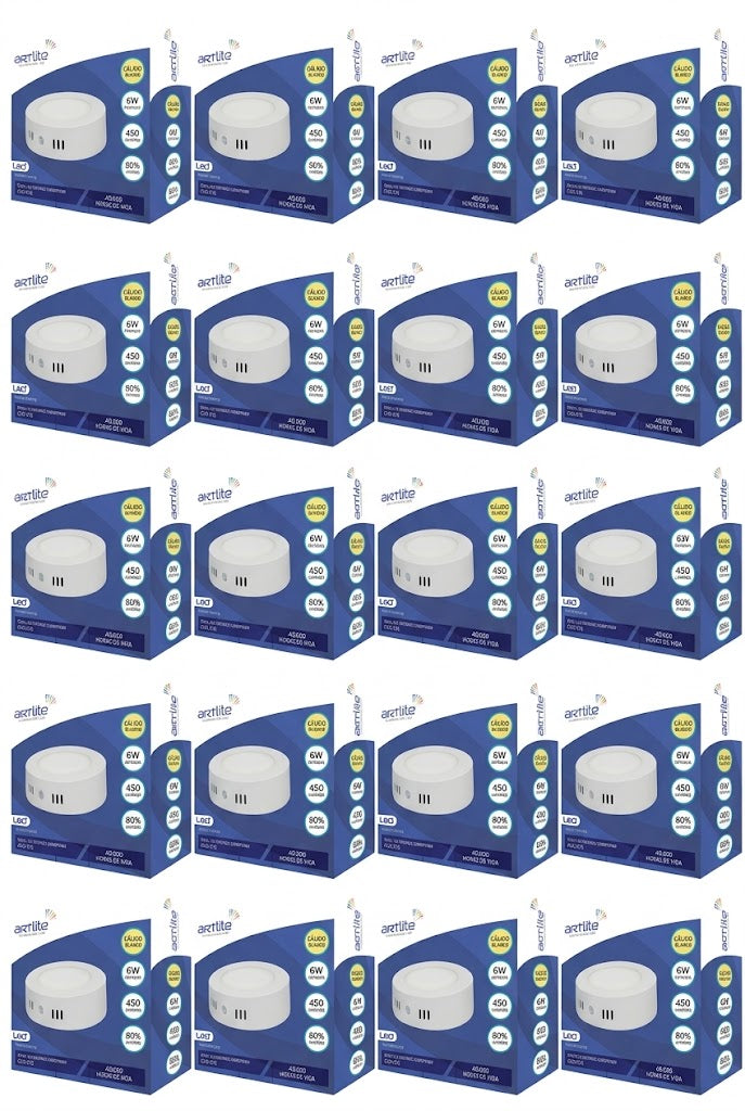 ADO-016 20 PIEZAS DE PÁNEL LED REDONDO SOBREPONER 6W BLANCO CÁLIDO