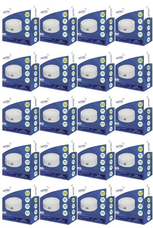 ADO-016 20 PIEZAS DE PÁNEL LED REDONDO SOBREPONER 6W BLANCO CÁLIDO