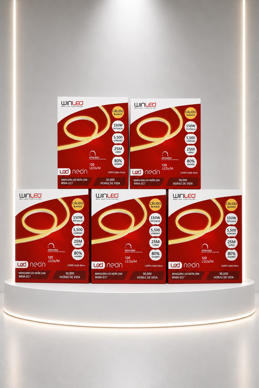 WMA-017-5 5 CAJAS DE MANGUERA DOBLE LED NEÓN 25M BLANCO CÁLIDO 150W