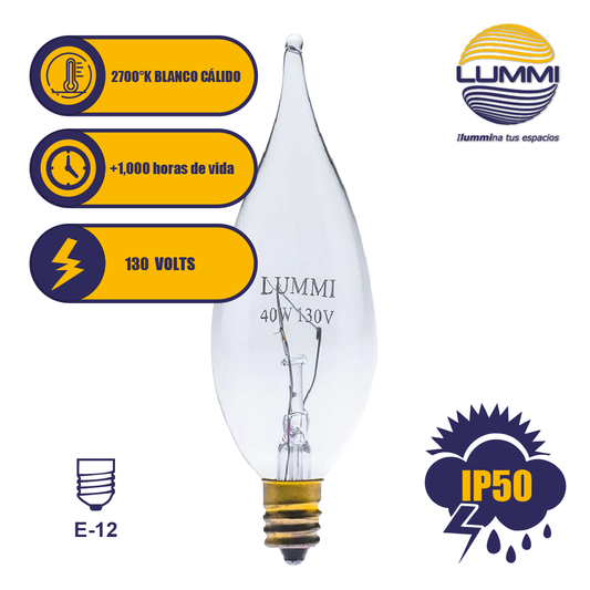 Foco Incandescente tipo vela punta curva (CA1025) - LumyventJC