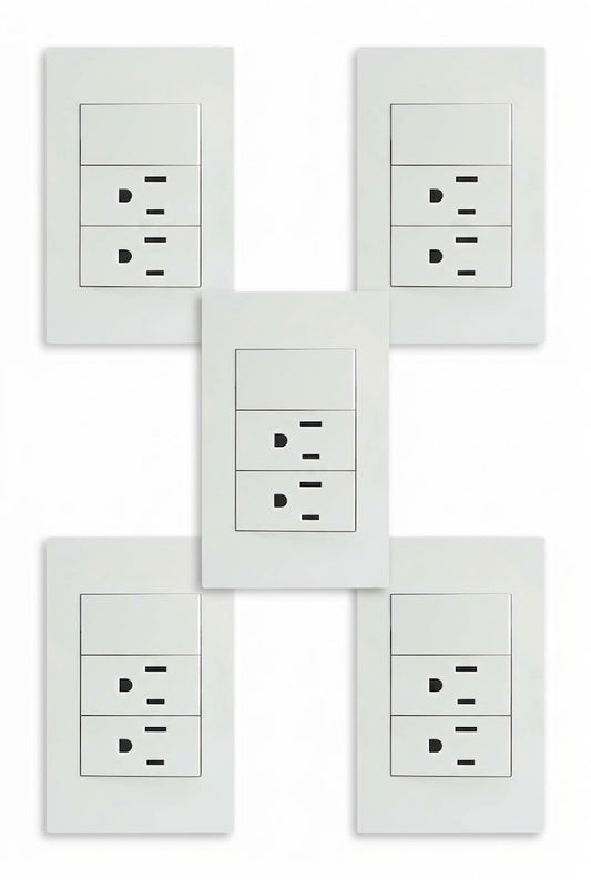 APL-215 5 PIEZAS DE PLACA DE DOS CONTACTOS Y UN APAGADOR DE 1 INTERRUPTOR Y 3 VÍAS - LumyventJC