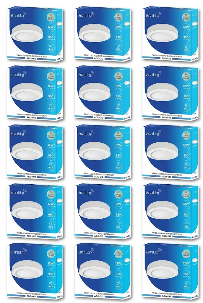 ADO-012 15 PIEZAS DE PÁNEL LED REDONDO SLIM 12W SOBREPONER BLANCO CÁLIDO