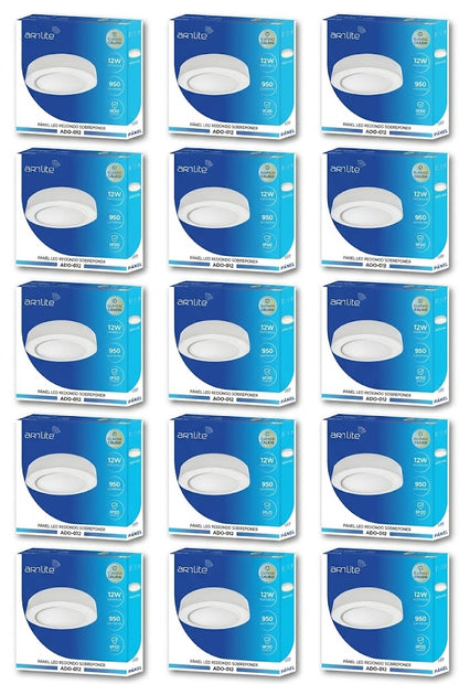 ADO-012 15 PIEZAS DE PÁNEL LED REDONDO SLIM 12W SOBREPONER BLANCO CÁLIDO