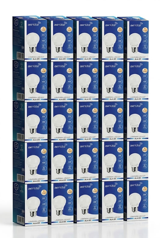 ALA-011 25 PIEZAS DE LAMPARA LED BULBO E26/E27 5W BLANCO CÁLIDO