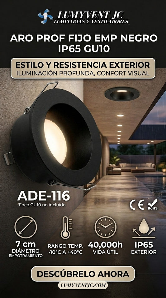 ADE-116 ARO PROF FIJO EMP NEGRO IP65 GU10