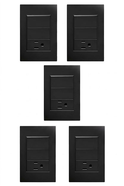 APL-306 5 PIEZAS DE PLACA NEGRA DE CONTACTO Y APAGADOR DE 2 INTERRUPTOR Y 3 VÍAS - LumyventJC