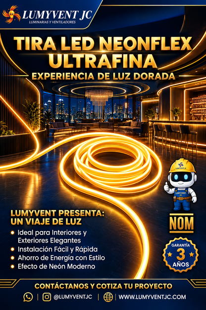 MRX1329 ROLLO 50M TIRA LED NEONFLEX ULTRAFINA DORADA 127V/C-10CM