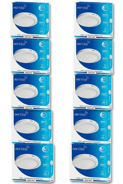 ADO-013 10 PIEZAS DE PÁNEL LED REDONDO SLIM 18W SOBREPONER BLANCO FRÍO