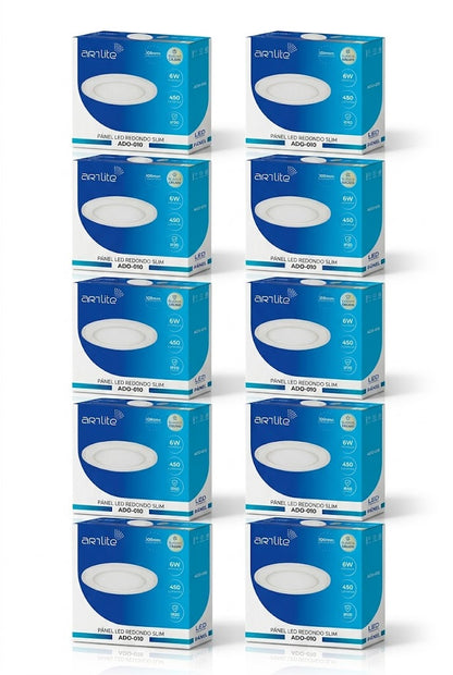 ADO-010 10 PIEZAS DE PÁNEL LED REDONDO SLIM 6W EMPOTRABLE BLANCO CÁLIDO