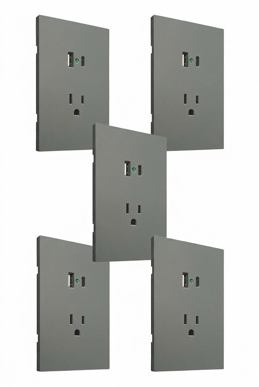 APL-407 5 PIEZAS DE PLACA LUXURY DE CONTACTO DOS SALIDAS USB TIPO A Y TIPO C COLOR GRIS OXFORD - LumyventJC
