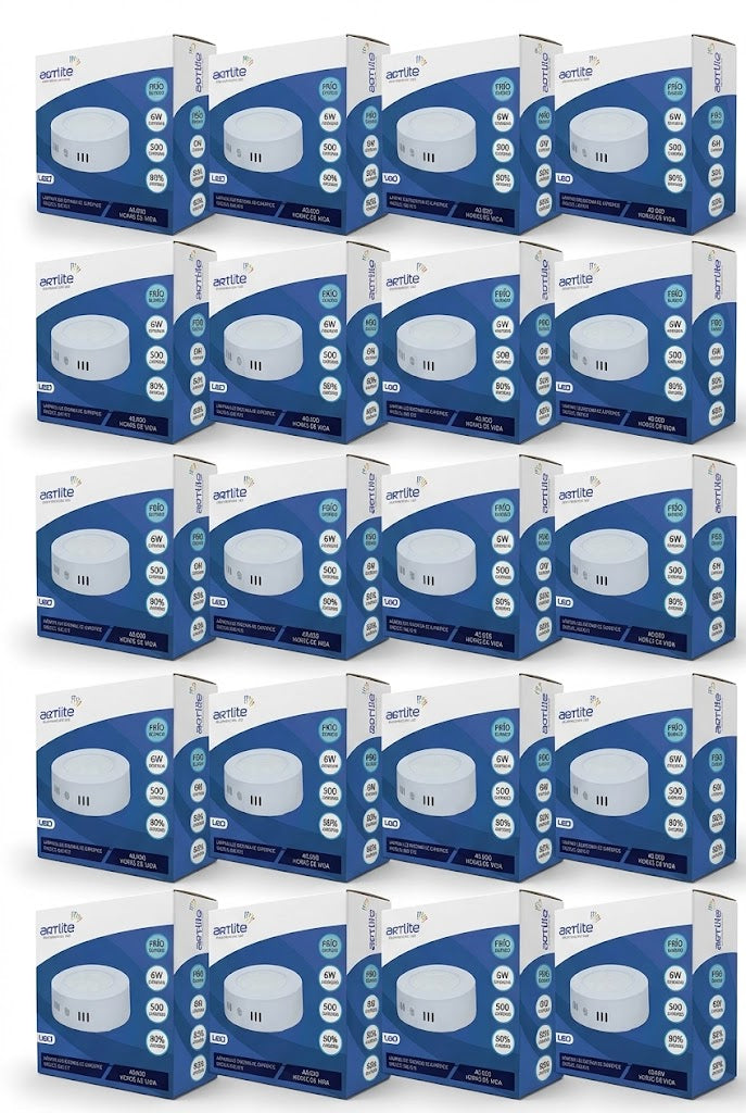 ADO-015 20 PIEZAS DE PÁNEL LED REDONDO SOBREPONER 6W BLANCO FRÍO