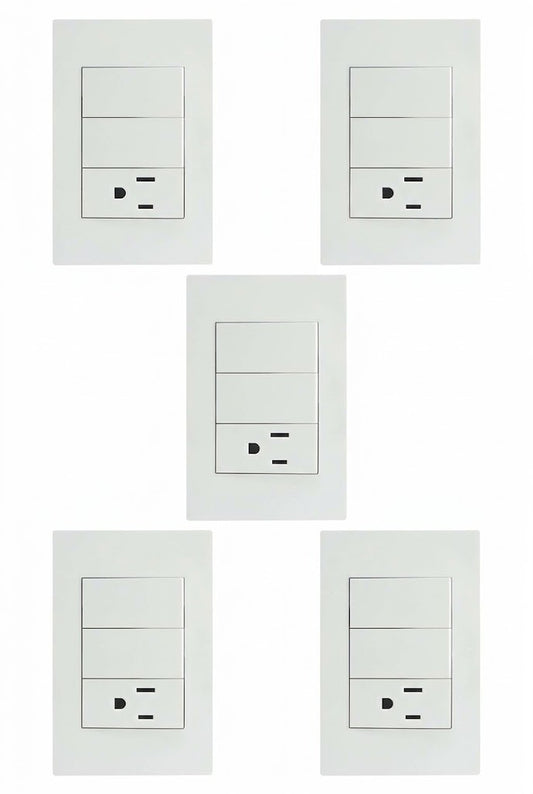 APL-206 5 PIEZAS DE PLACA DE CONTACTO Y APAGADOR DE 2 INTERRUPTOR Y 3 VÍAS - LumyventJC