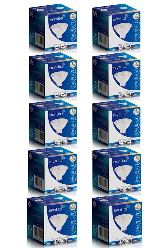 ALA-002 10 PIEZAS DE LÁMPARA LED SPOT MR16 7W BLANCO CÁLIDO