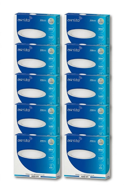 ADO-011 10 PIEZAS DE PÁNEL LED REDONDO SLIM 18W EMPOTRABLE BLANCO CÁLIDO
