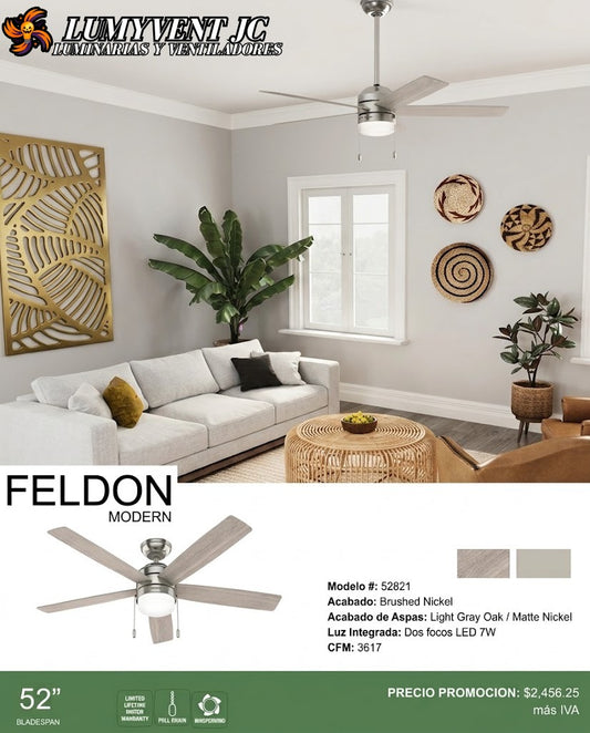 52821 Ventilador de Techo Feldon con Luz LED 52 Pulgadas