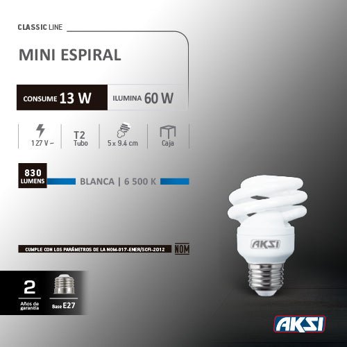 Foco Ahorrador Mini Espiral 13W AKSI - LumyventJC