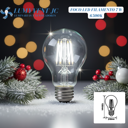Foco A19 360° LED Filamento 7 W, Luz de Día, Base E27, No atenuable