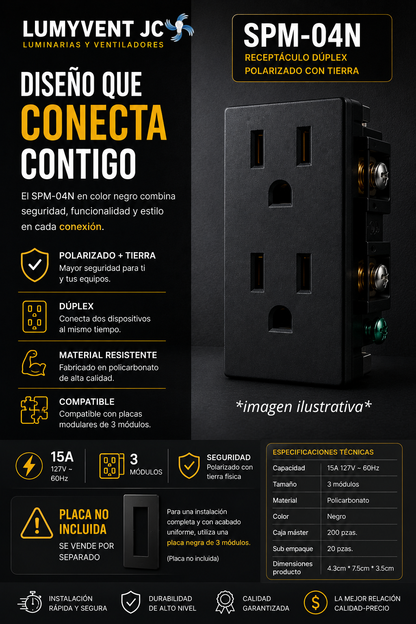 SPM-04N RECEPTACULO DUPLEX DE 3 MODULOS POLARIZADO A TIERRA