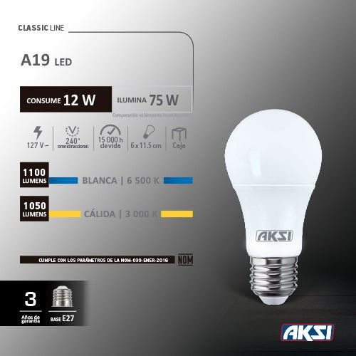 LED A19 12 W (Lúz Cálida) - LumyventJC