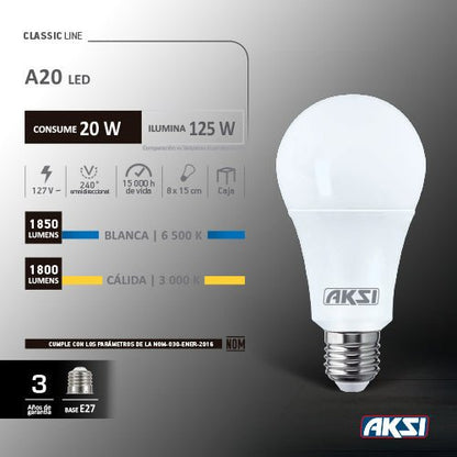 LED A20 20 W (Lúz Cálida) - LumyventJC