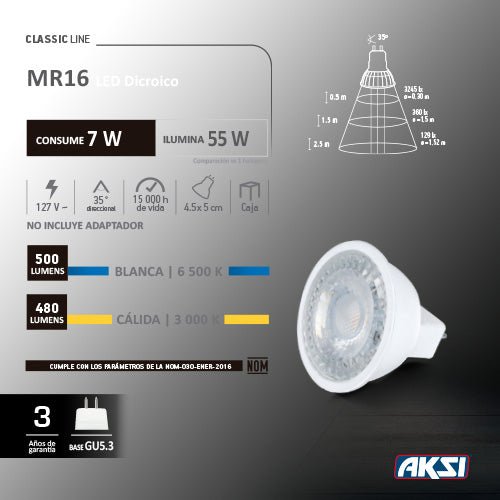 LED Dicroico MR16 / 3 W (Luz Cálida) - LumyventJC