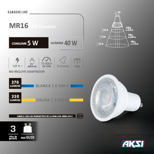 LED Dicroico MR16 / 5 W (Luz Cálida) - LumyventJC
