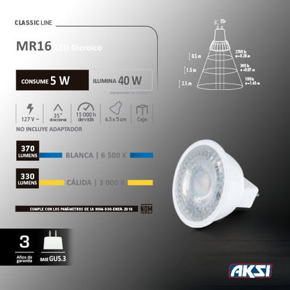 LED Dicroico MR16 5W (Luz Cálida) - LumyventJC
