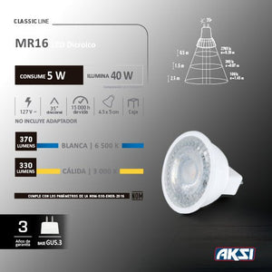 LED Dicroico MR16 5W (Luz Cálida) - LumyventJC