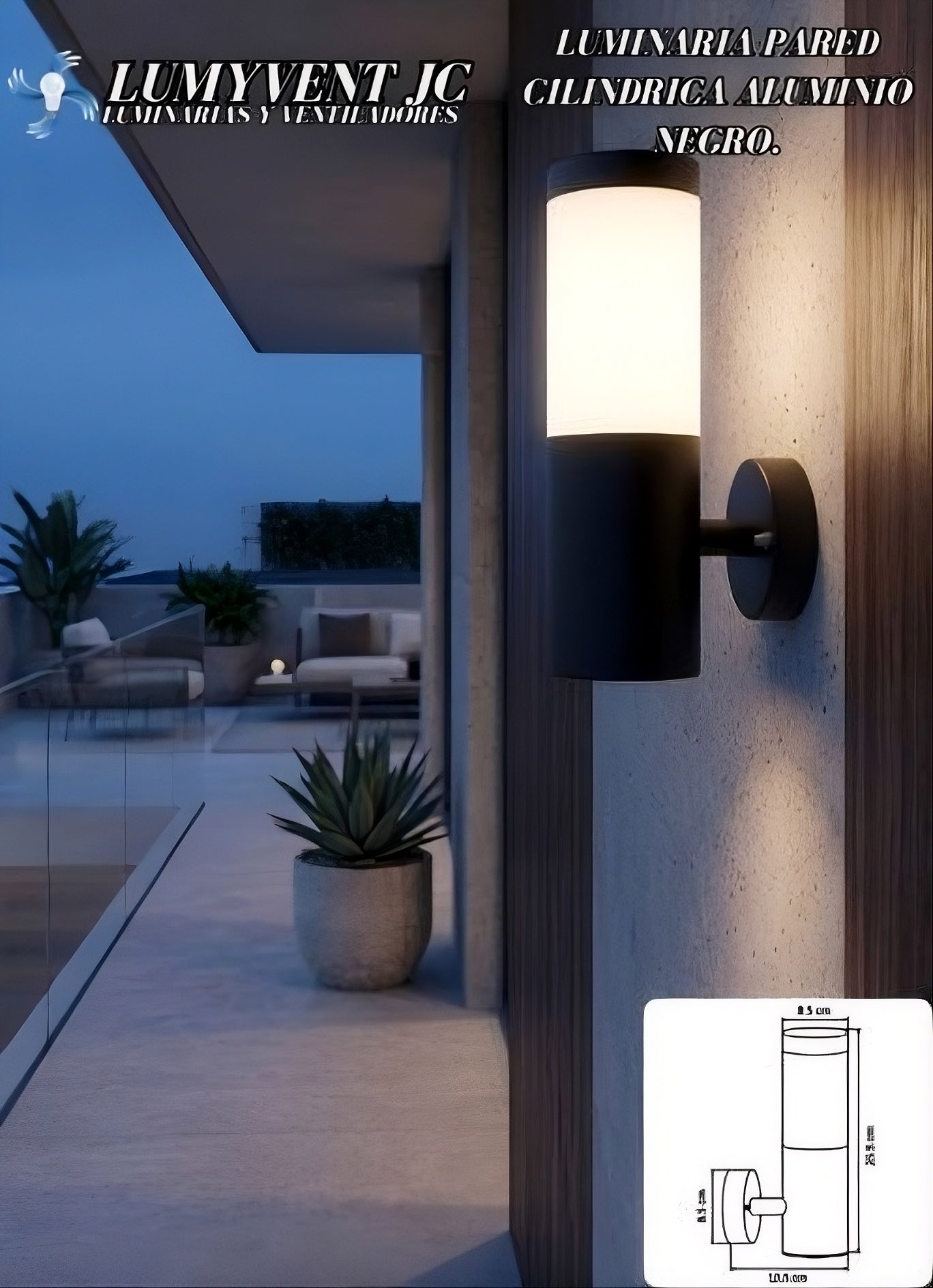 LUMINARIA PARED CILINDRICA ALUMINIO NEGRO. - LumyventJC