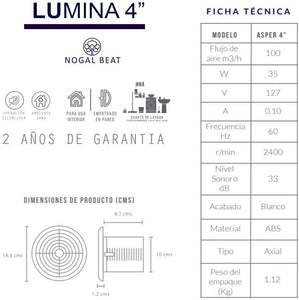 Extractor de Aire Lumina 4" Con Luz Silencioso - LumyventJC