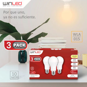 3 PACK LED BULBO E26 10W BLANCO CÁLIDO WINLED SKU: WLA-015